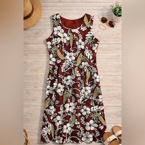 KY’S Made in Hawaii Hawaiian Dress 2XL Bronze Floral Aloha Surf Print Cotton